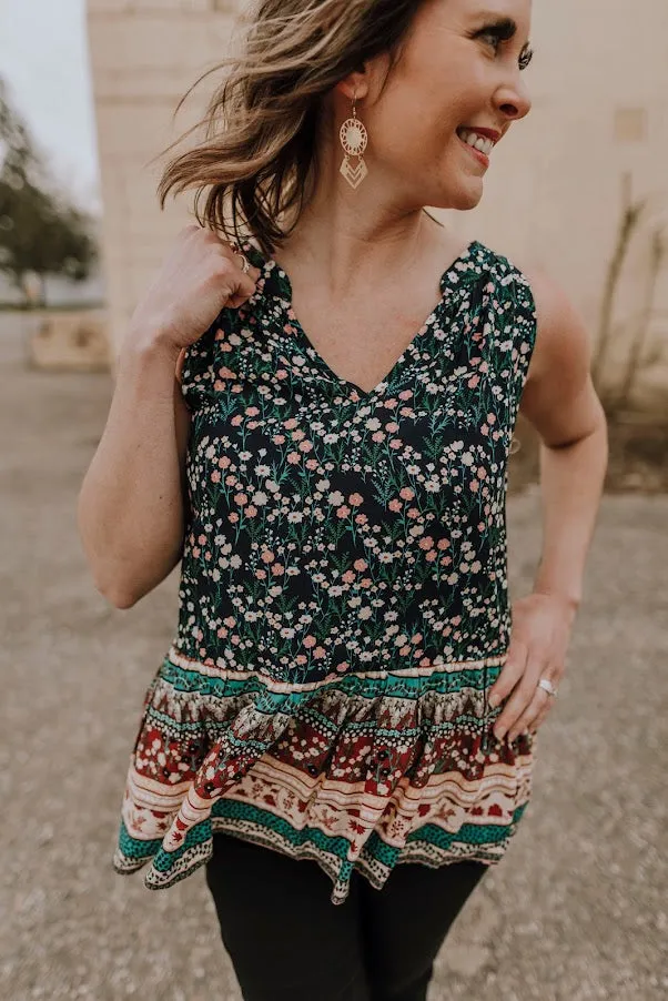 Navy Mixed Print Floral Tank