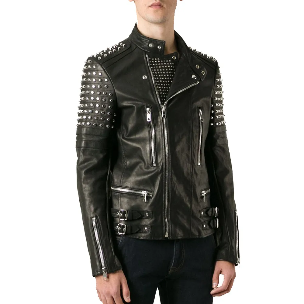 New Classy Look Studded Men Biker Leather Jacket