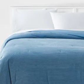 New - Twin/ Twin Extra Long Corduroy Plush Comforter Blue - Room Essentials