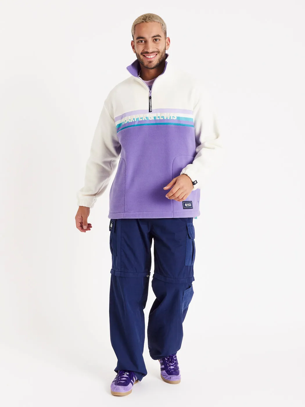 One Eighty 1/4 Zip Fleece Cream & Deep Lavender