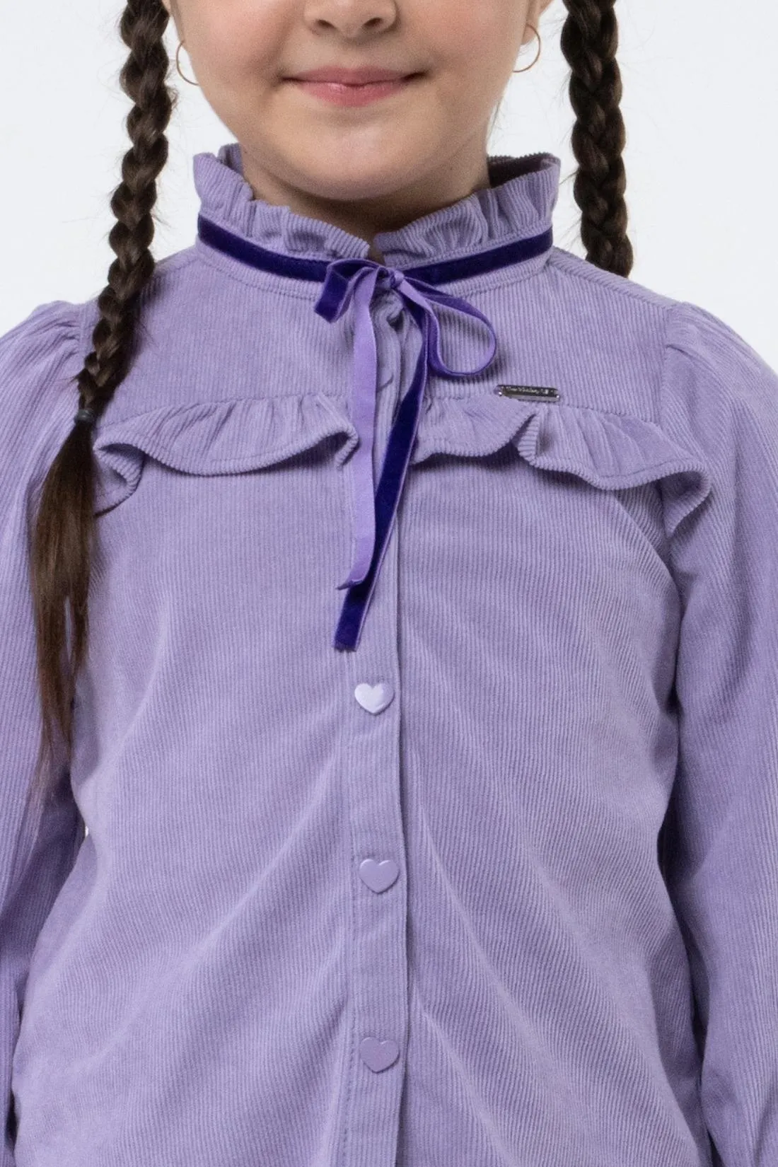 One Friday Varsity Chic Lilac Corduroy Top with Ribbons for Girls