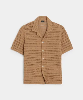 Open-Knit Guayabera Polo Shirt in Desert Beige