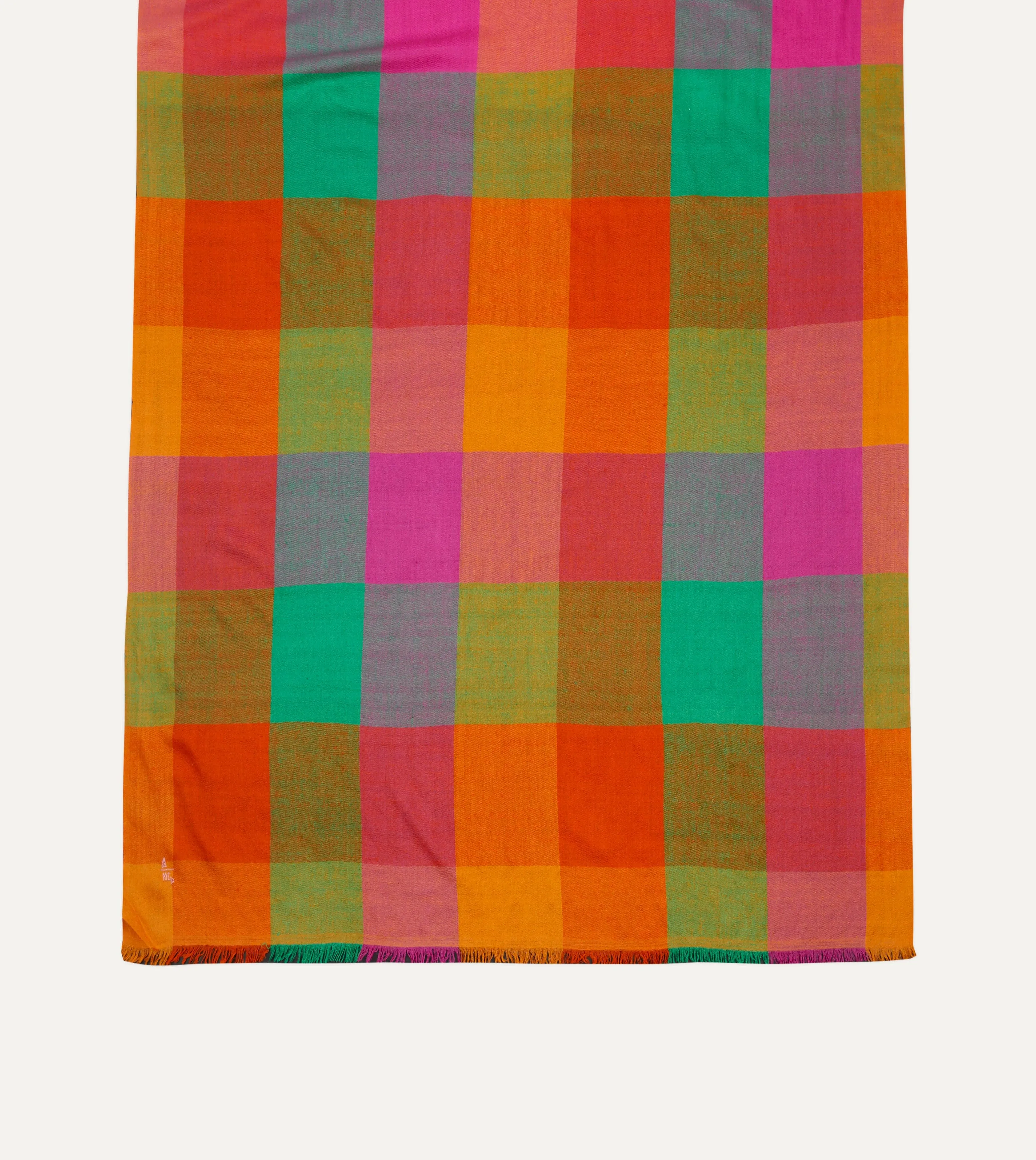 Orange Madras Check Cashmere Scarf