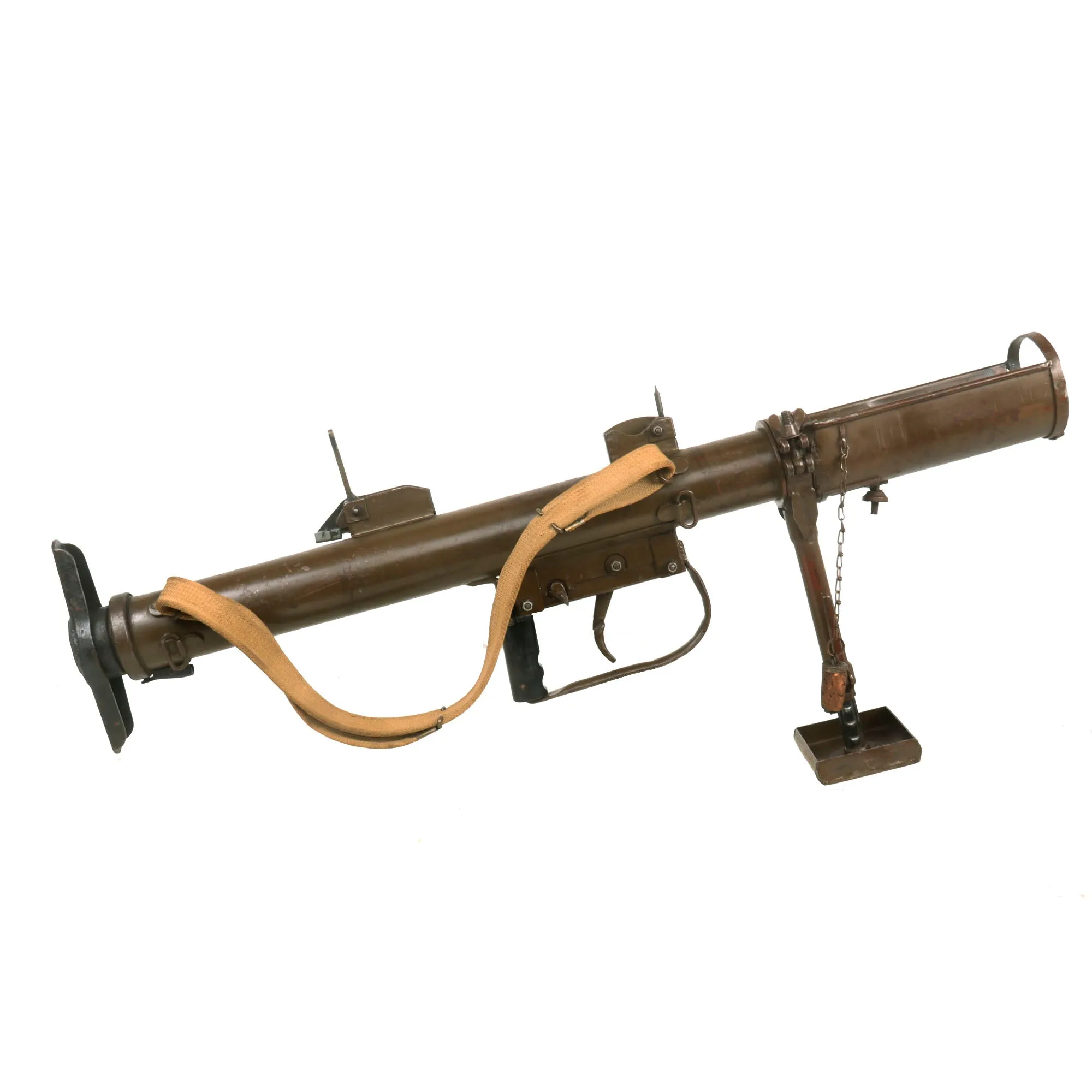 Original WWII British PIAT Anti-Tank Display Bomb Launcher Serial IC/A 90134 with Original Paint, Sling, and Monopod - Inert