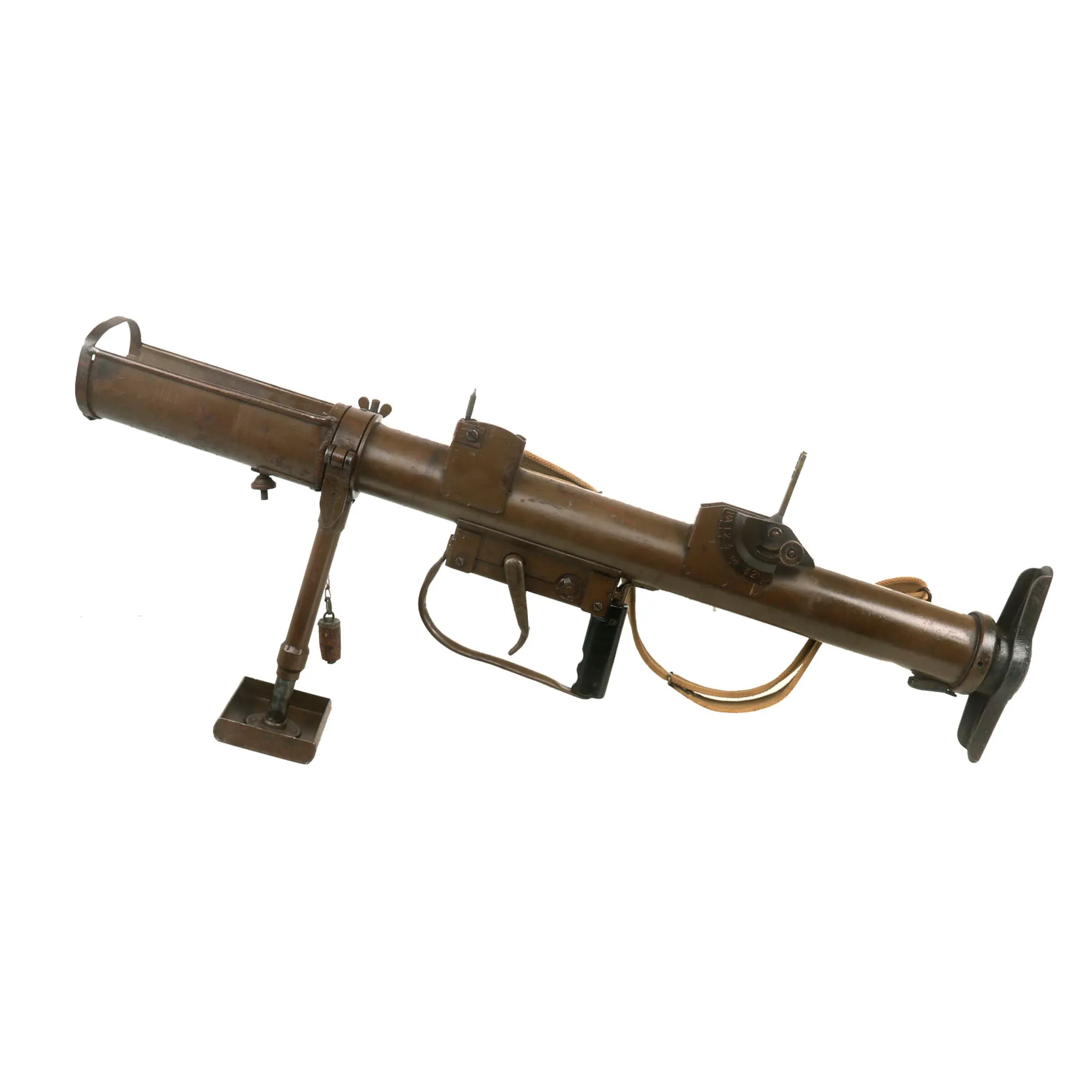 Original WWII British PIAT Anti-Tank Display Bomb Launcher Serial IC/A 90134 with Original Paint, Sling, and Monopod - Inert