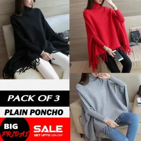 PACK OF 3 PLAIN PONCHO