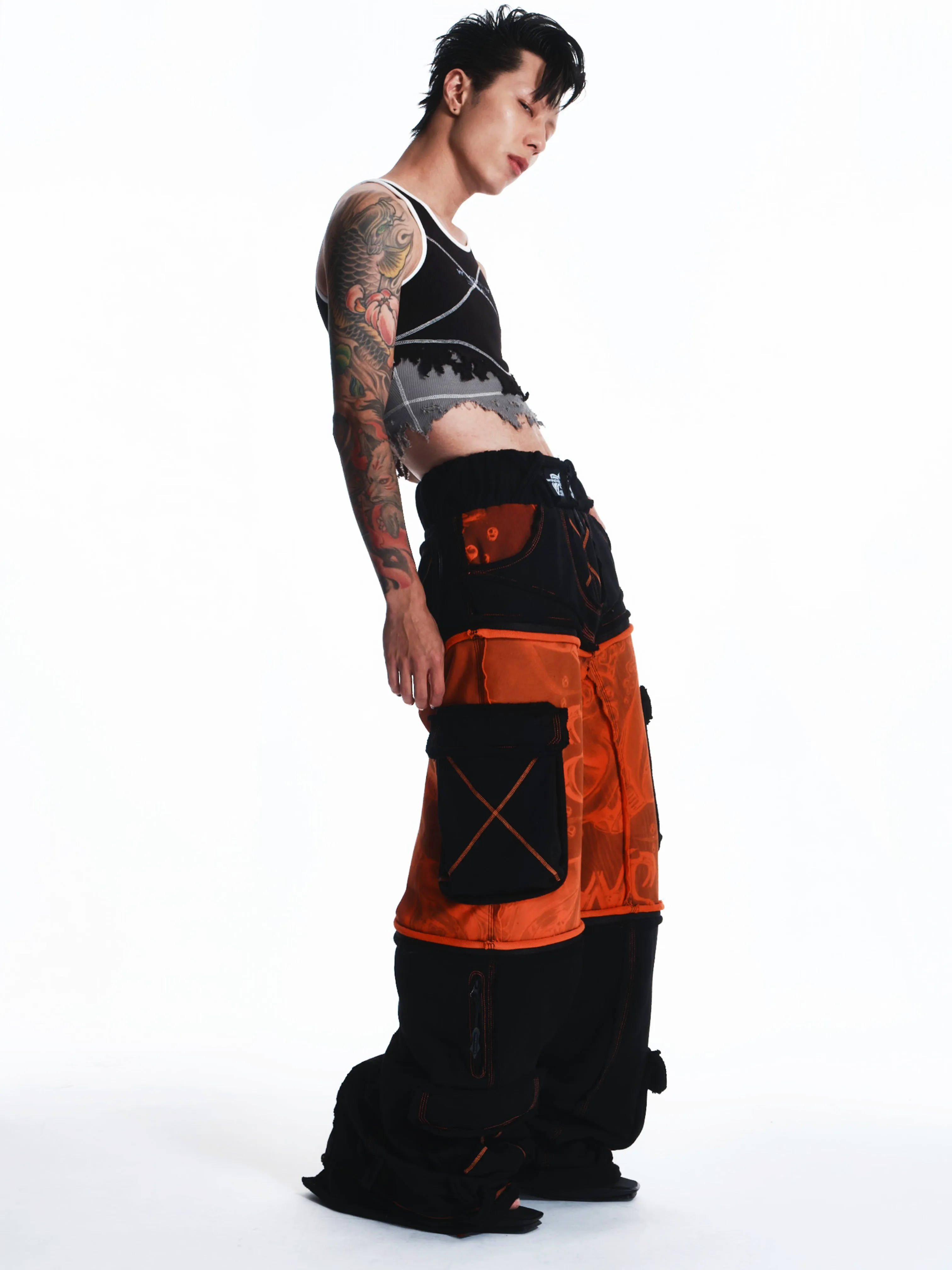 PANELED GRPAHIC CARGO PANTS/SHORT PANTS/SKIRT