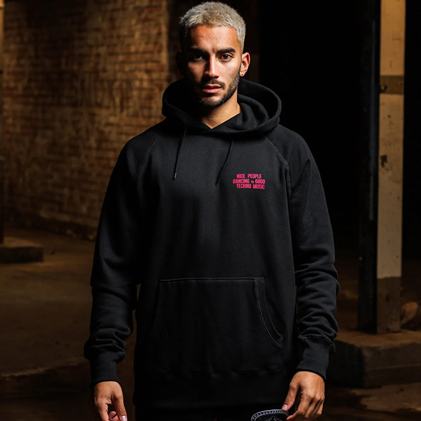 Peoples Techno Back Print- Pullover Hood - Black