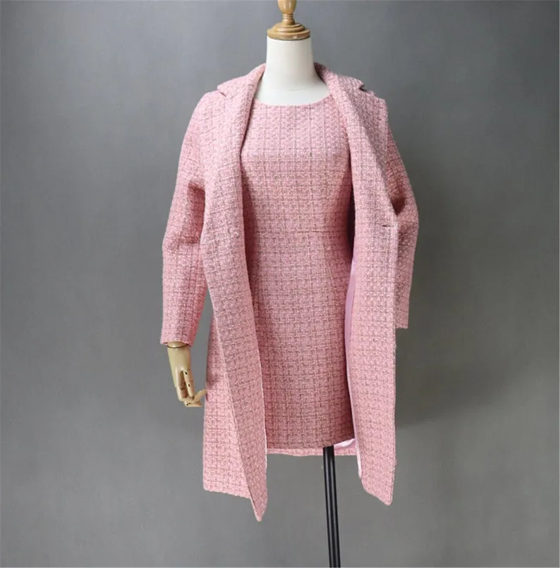 Pink Tweed Sheath Dress   Long Coat (10% discount)