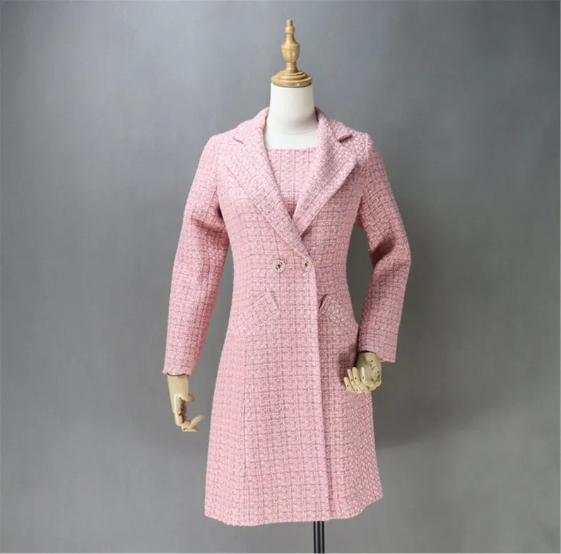 Pink Tweed Sheath Dress   Long Coat (10% discount)