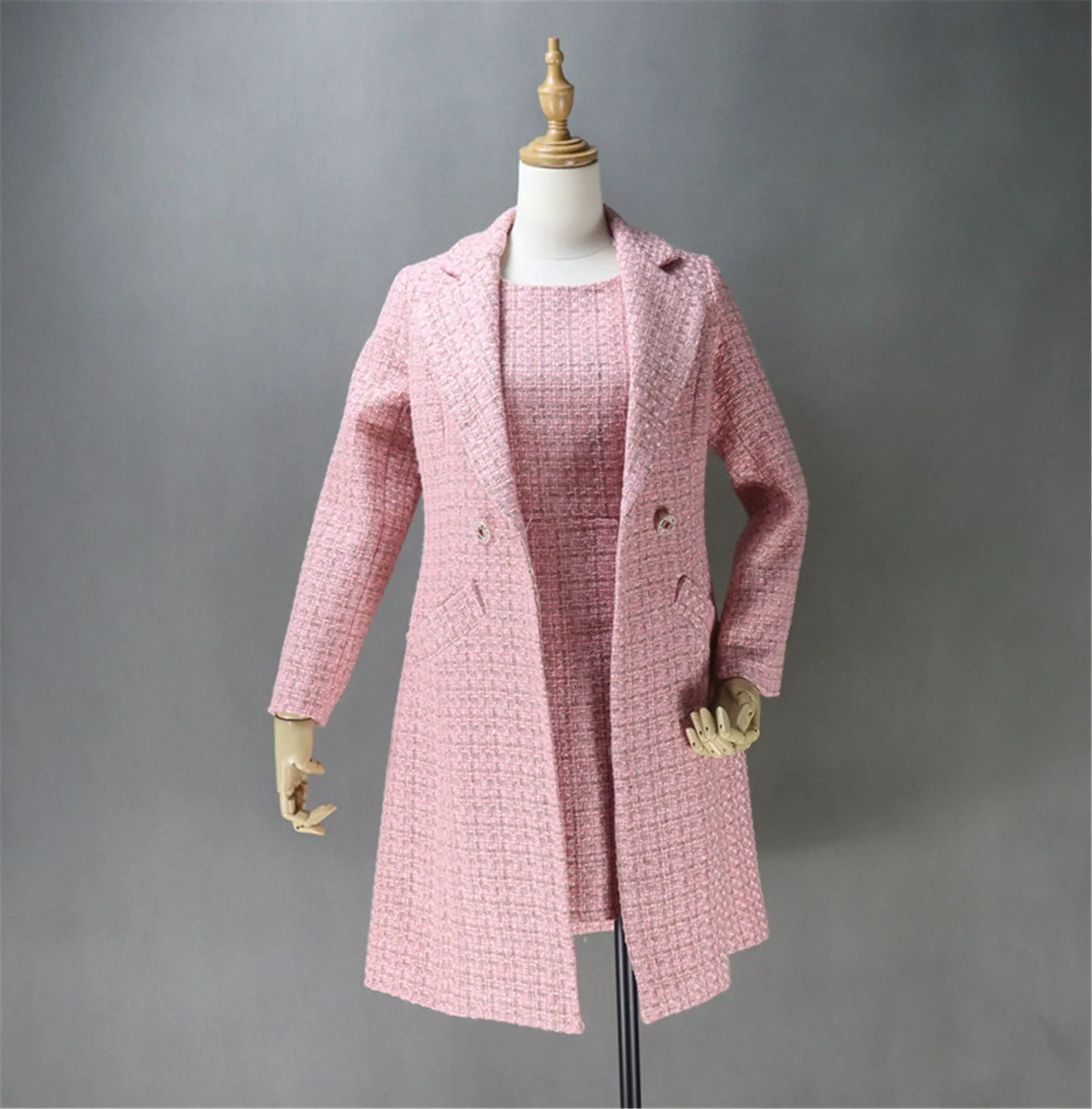 Pink Tweed Sheath Dress   Long Coat (10% discount)