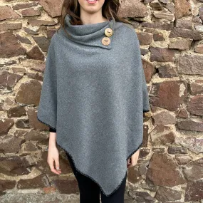 Plain Button Accent Poncho - Grey