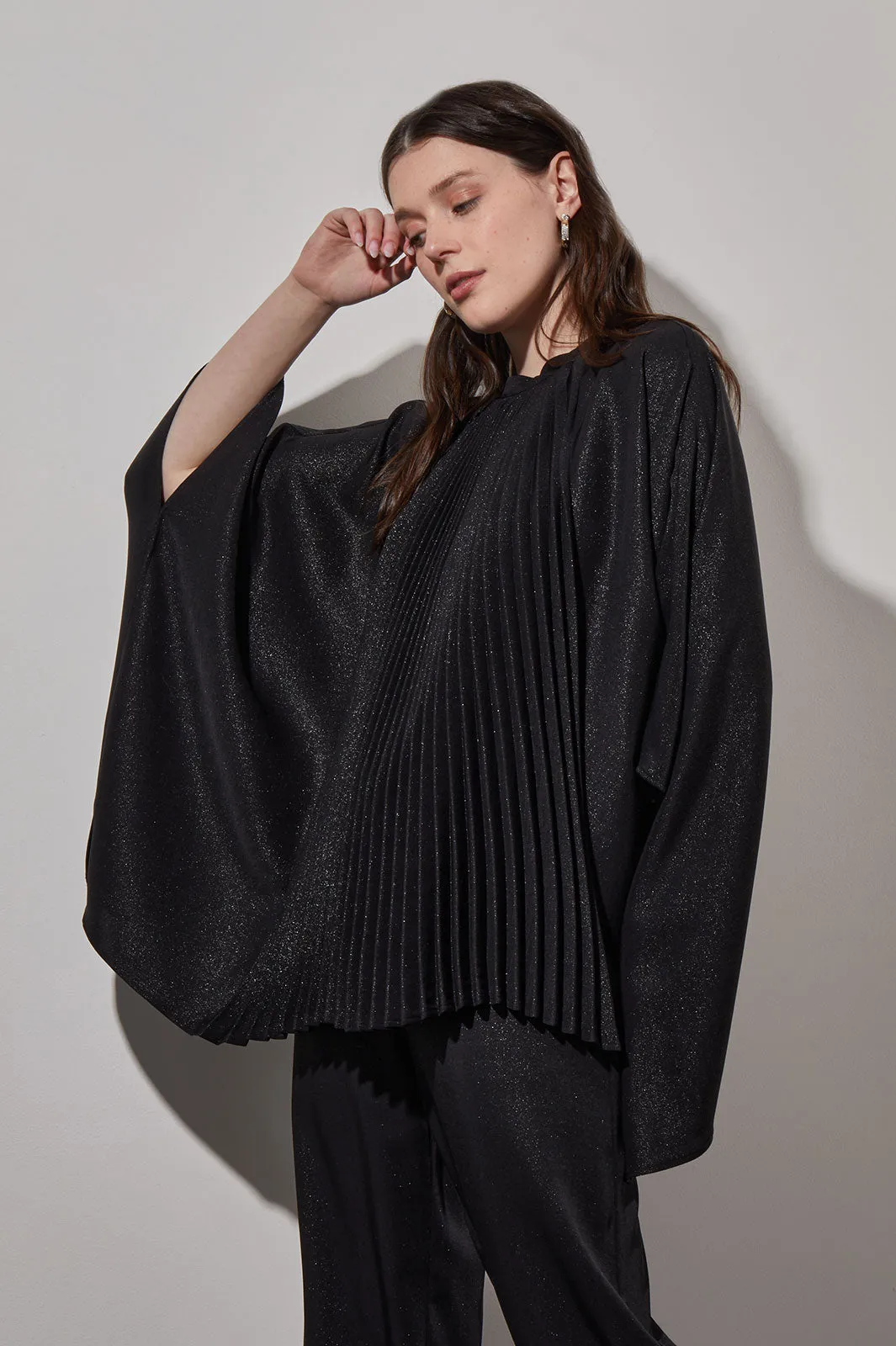 Plus Size Pleated Poncho - Shimmer Woven