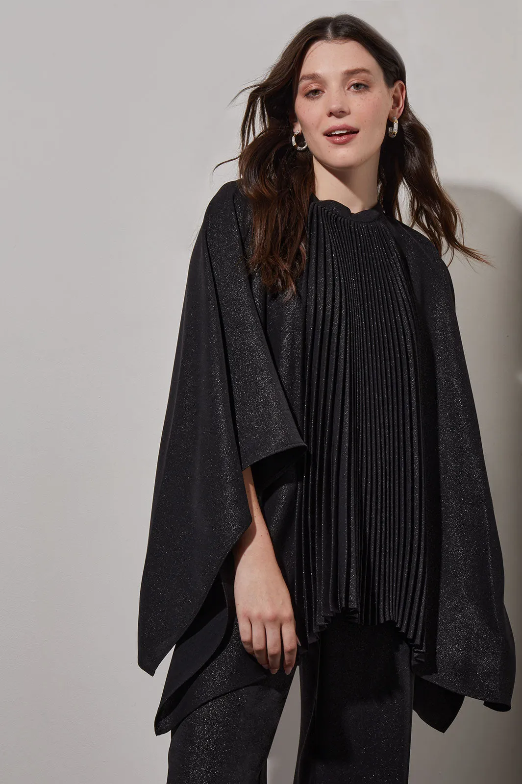 Plus Size Pleated Poncho - Shimmer Woven