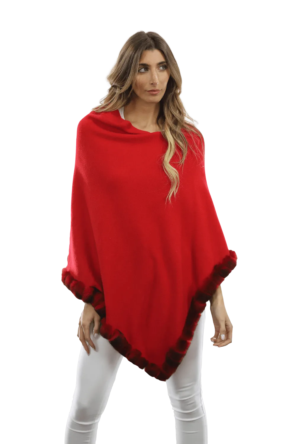 Poncho with Fur Trim - Red