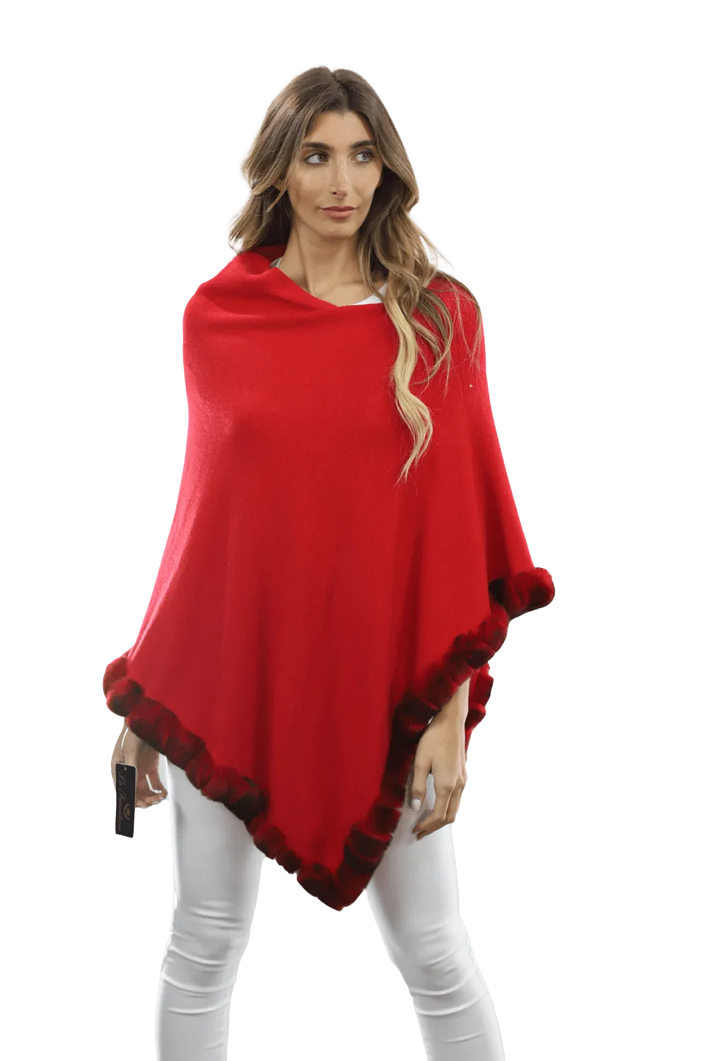 Poncho with Fur Trim - Red