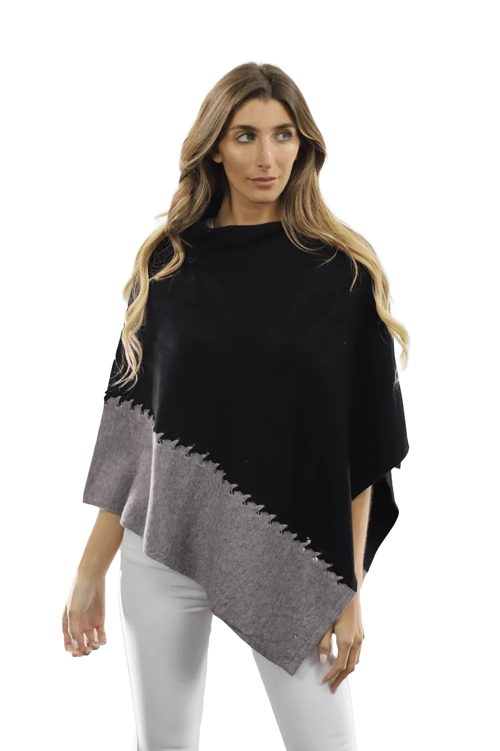 Poncho with Two Tone Detail - Grey/Black