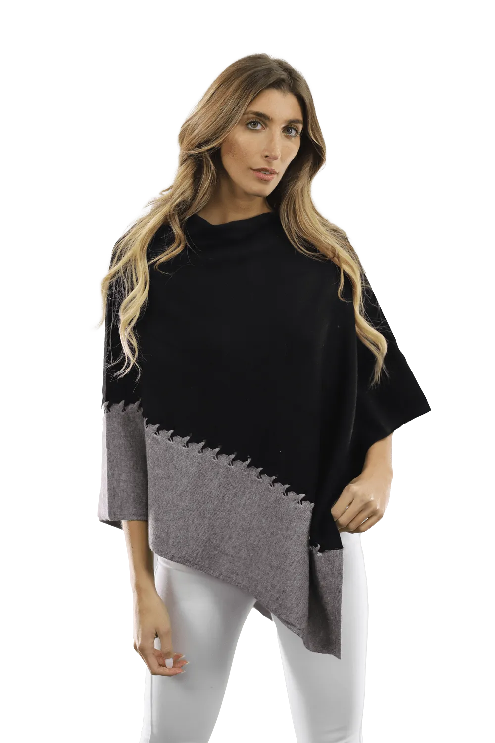 Poncho with Two Tone Detail - Grey/Black