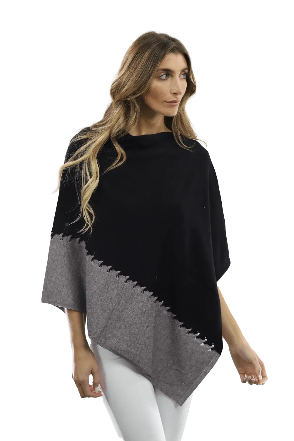 Poncho with Two Tone Detail - Grey/Black