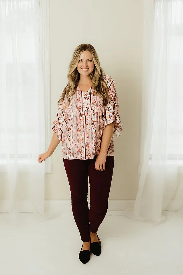 Printed V Neck Blouse