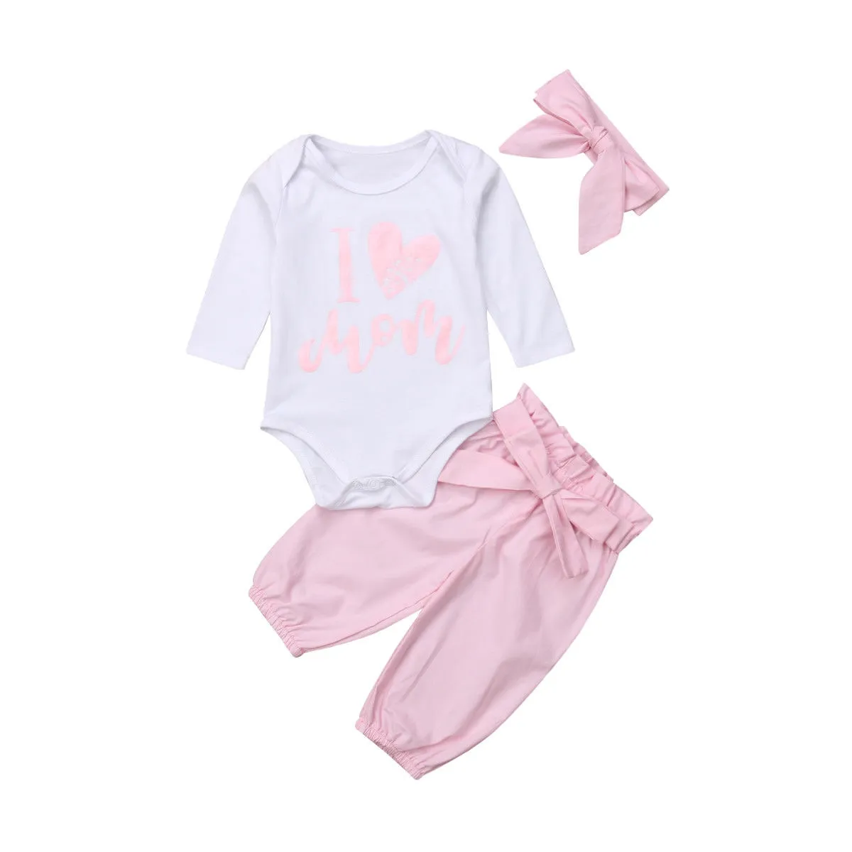 Pudcoco Girl Set 0-24M 3pcs Baby Girls Romper Long Pants Headband Cute Outfits Toddler Kid Clothing Set