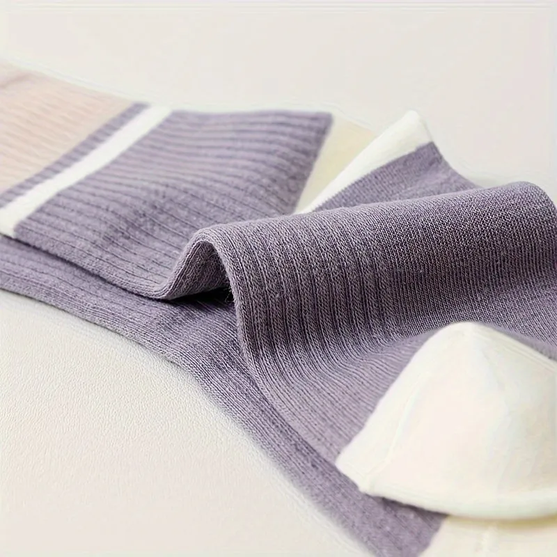 Purple Stripe Crew Socks Set Comfortable  Breathable  Girls Stockings