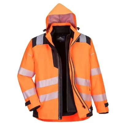 PW3 Winter Hi-Vis 3 in 1 Waterproof Jacket (removable zipped sweatshirt built in) Portwest PW365