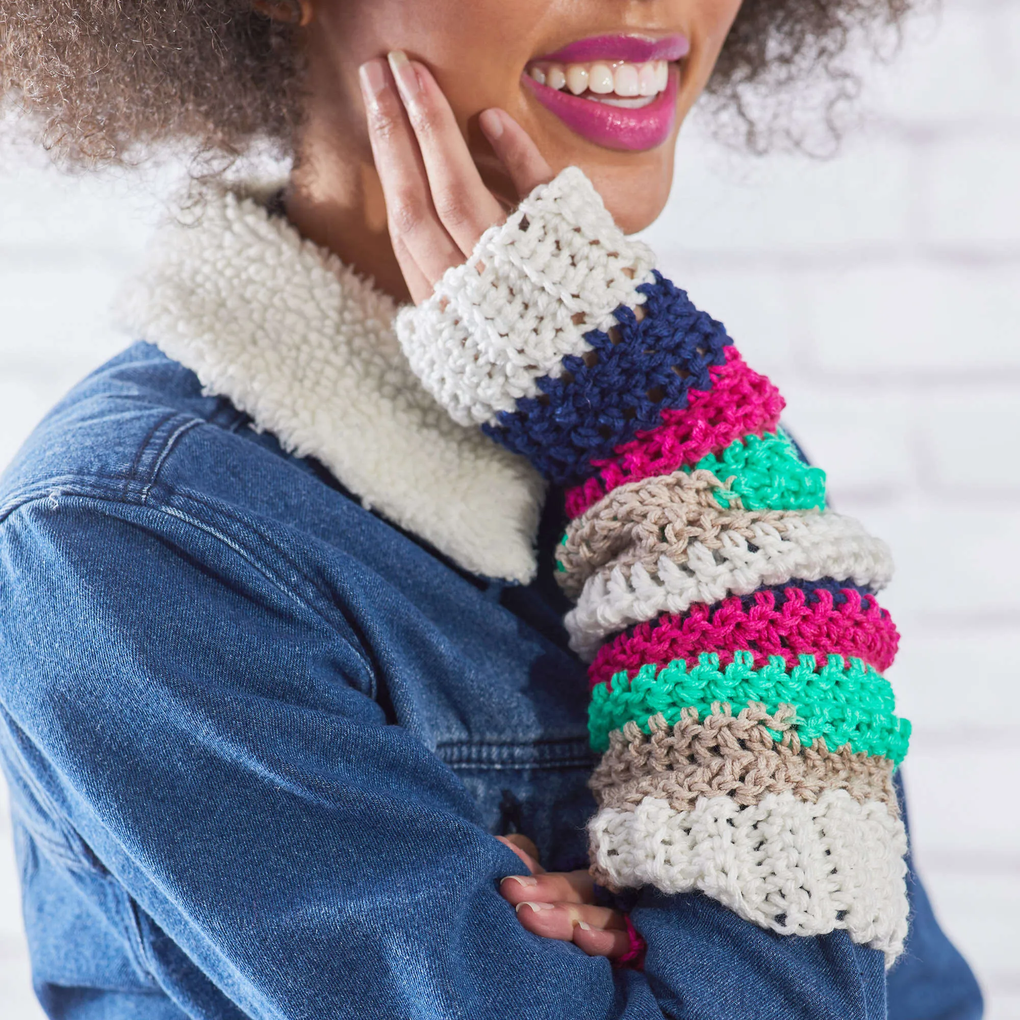 Red Heart Crochet Stripes Arm Warmers