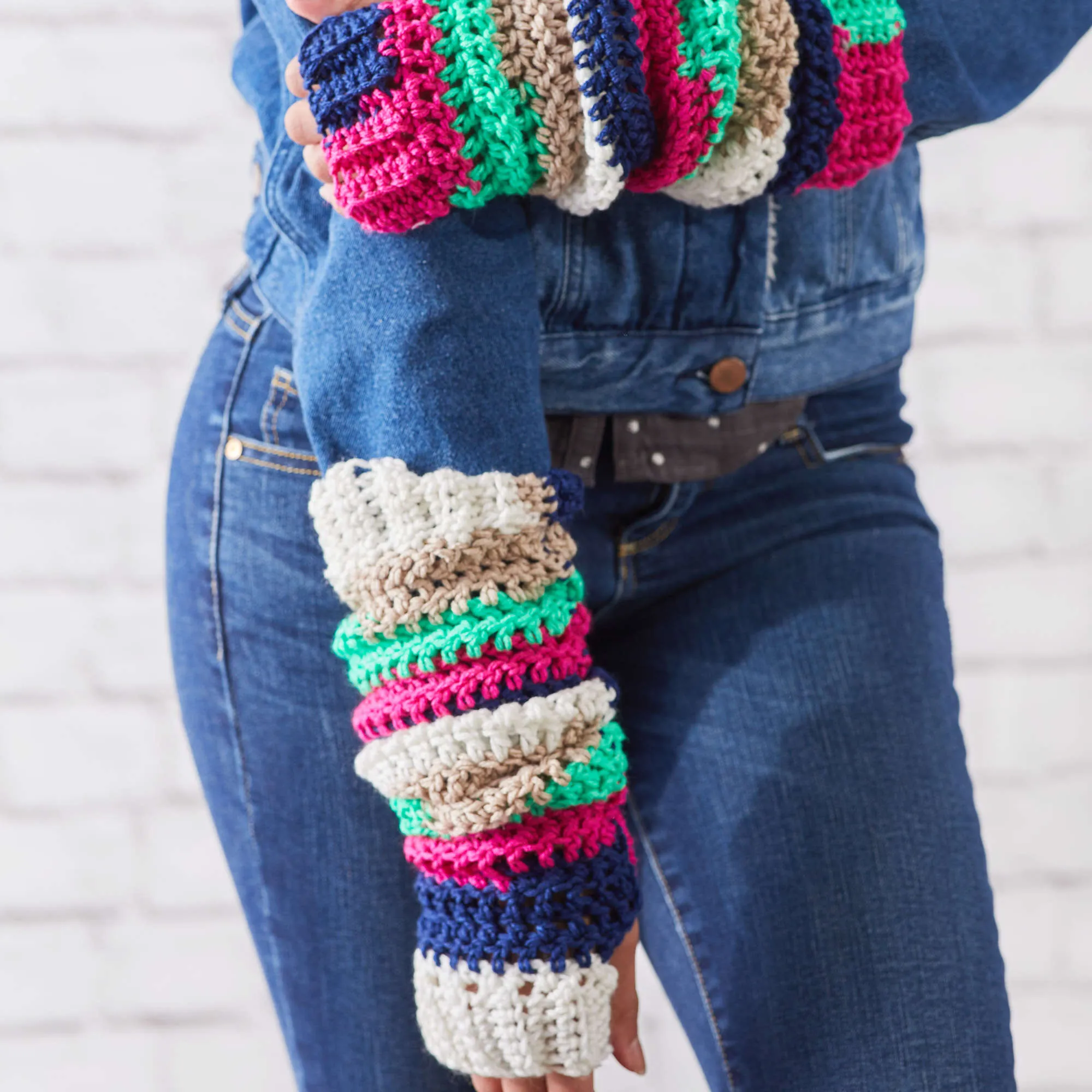 Red Heart Crochet Stripes Arm Warmers