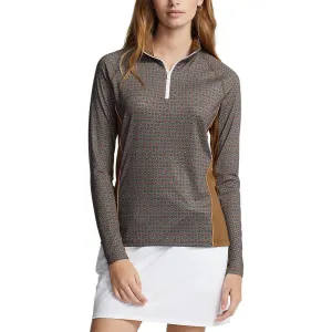 RLX Ralph Lauren Women's UV Jersey 1/4 Zip Pullover - Tile Petals/Nature Brown