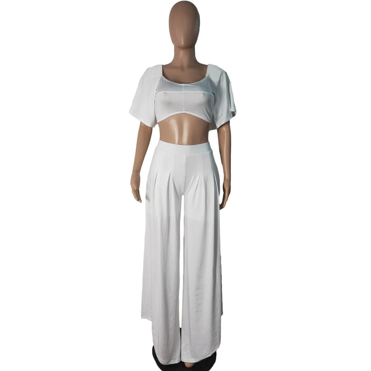 Ruffle Flare Sleeve Crop Top and Wide Leg Pants