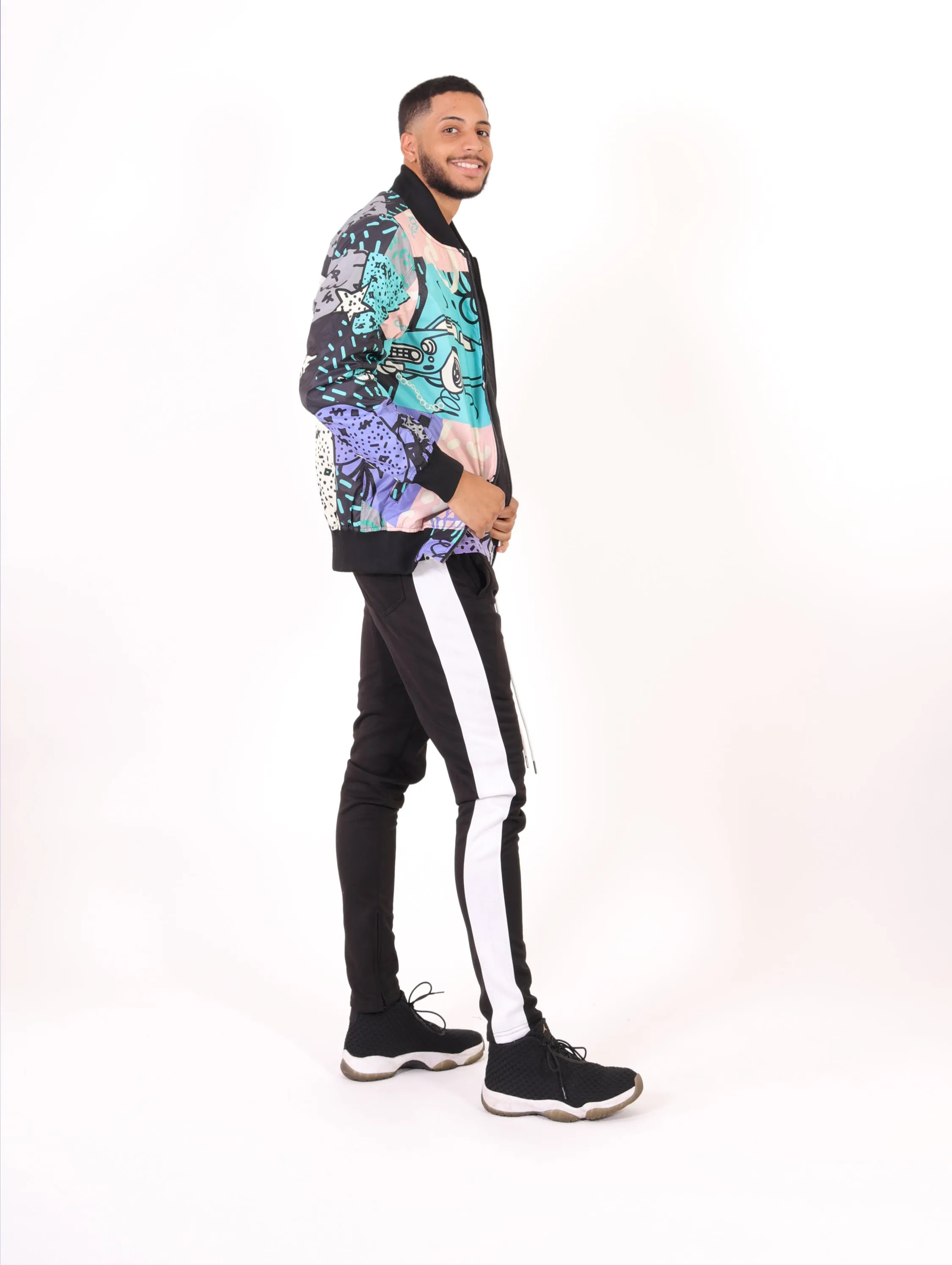 S51050-ANIMATION BOMBER JACKET (PURPLE/GEO)