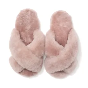 Sheep Fur Cross Room Shoes Light Pink