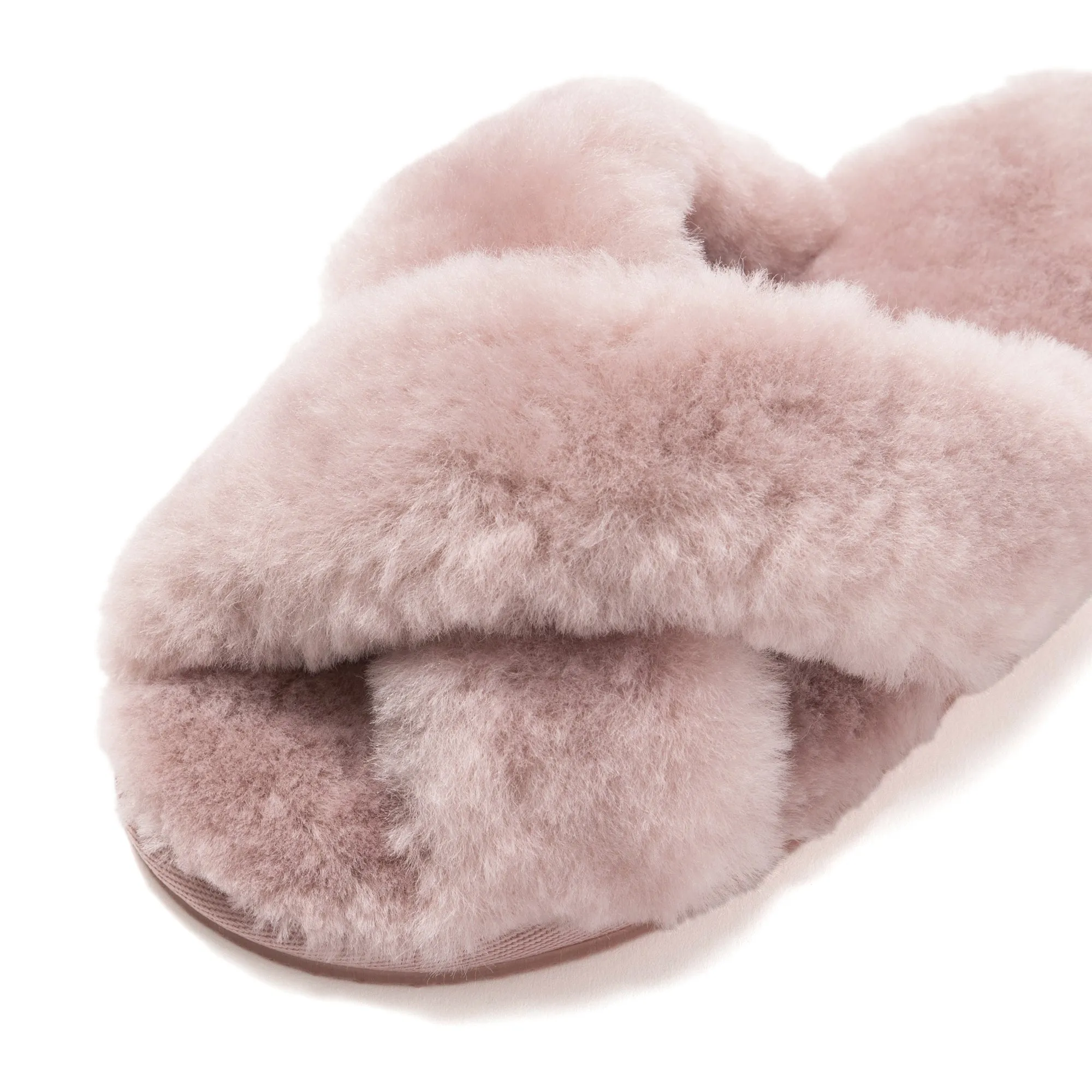 Sheep Fur Cross Room Shoes Light Pink