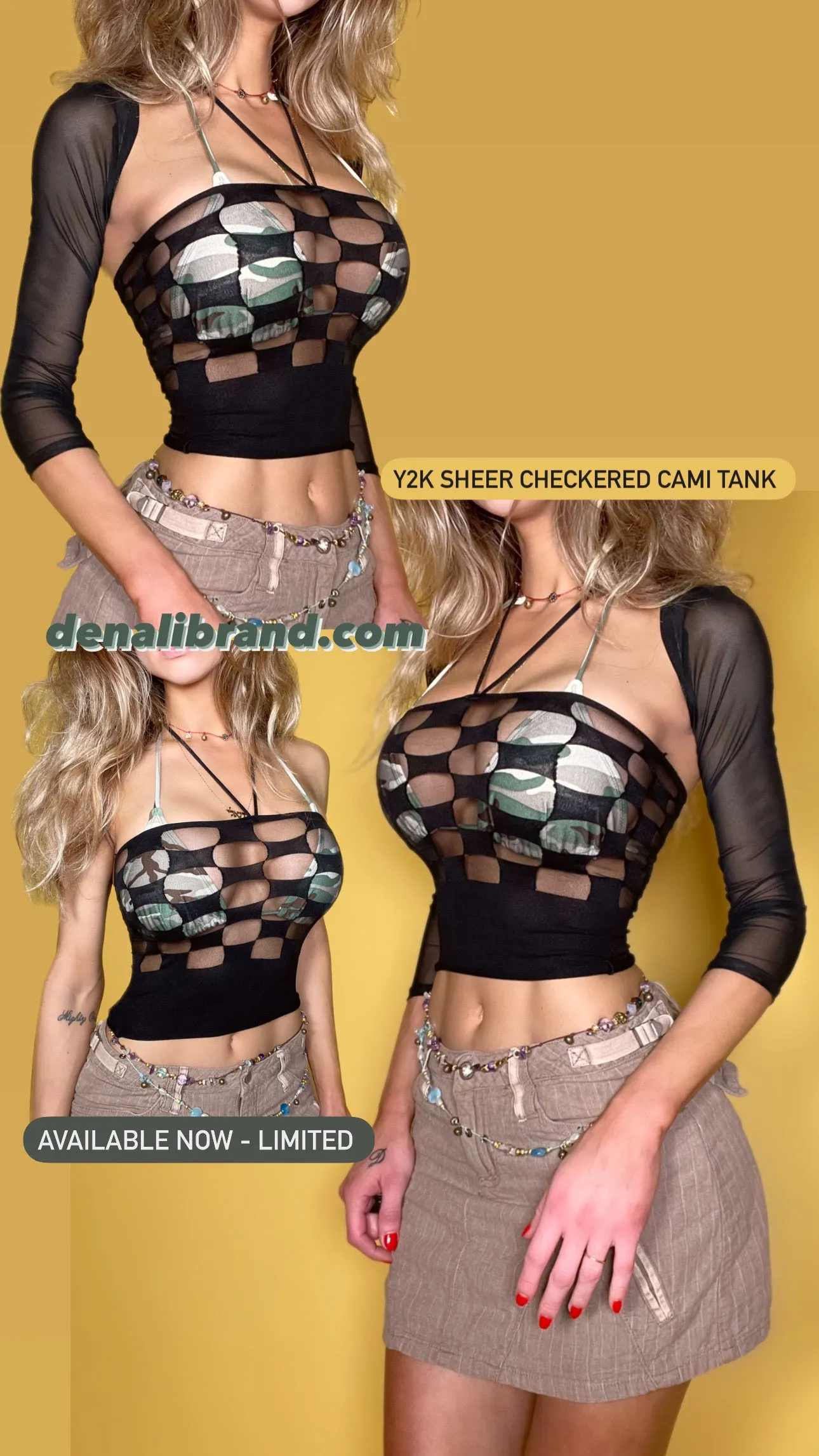 Sheer Checkerboard Cami Halter Crop Top | Y2K Grunge