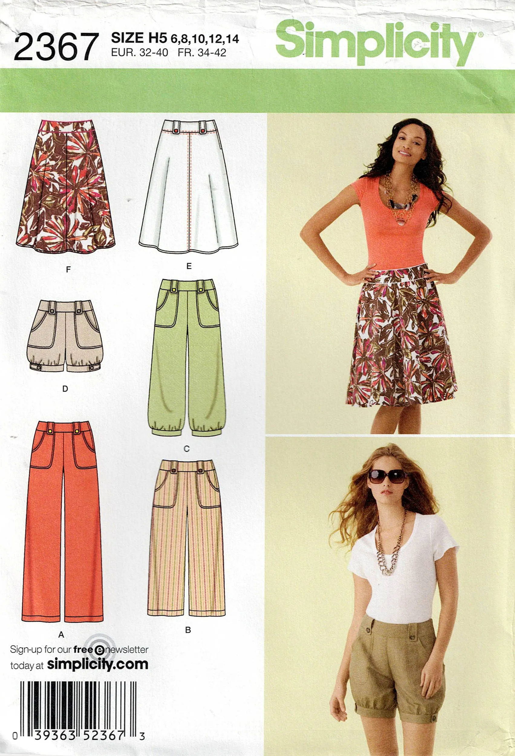 Simplicity 2367 Womens Wide or Puffy Leg Cargo Pants Shorts & Skirt Out Of Print Sewing Pattern Size 6 - 14 UNCUT Factory Folded