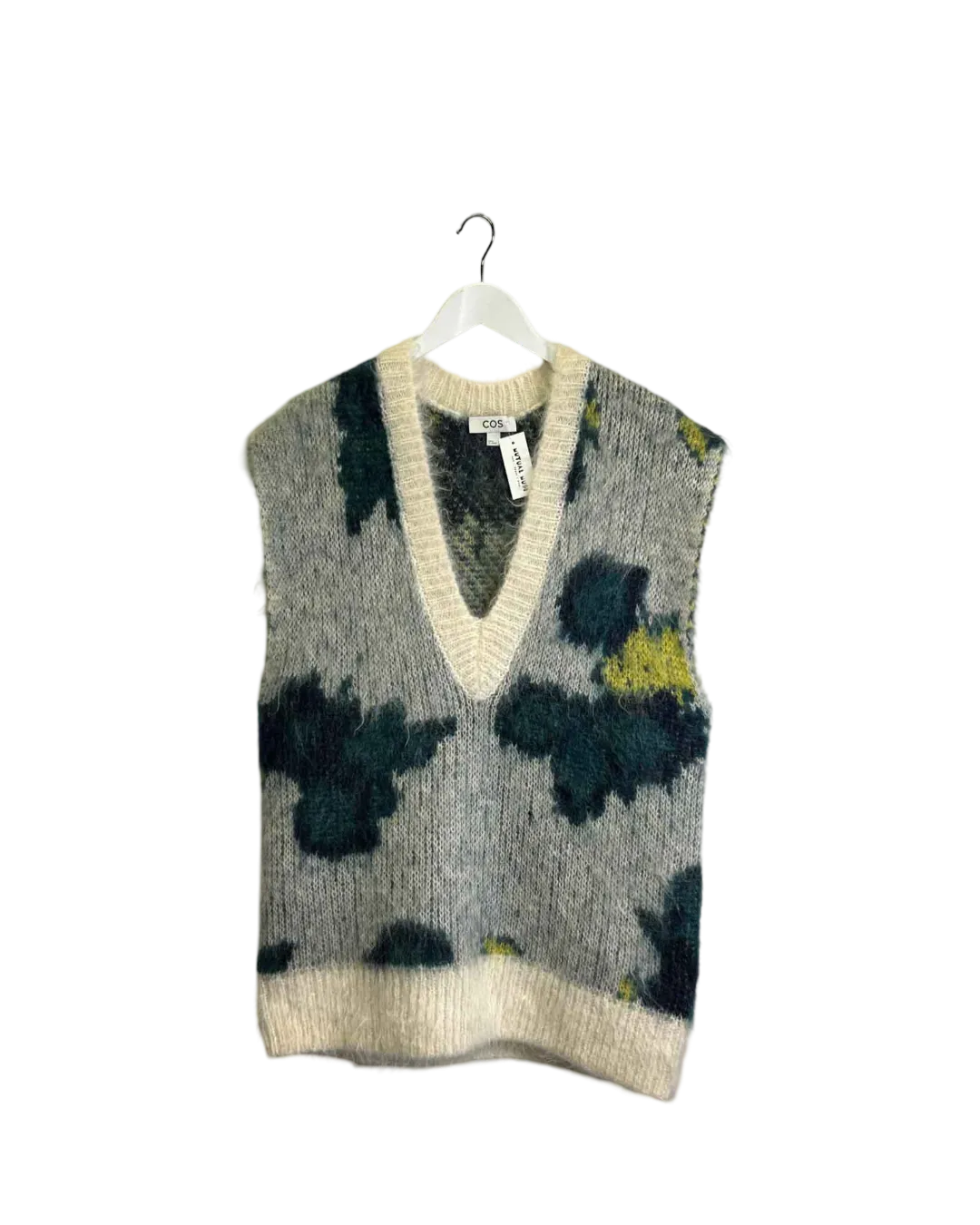 Size M - COS White and Green Abstract Mohair Oversized Vest