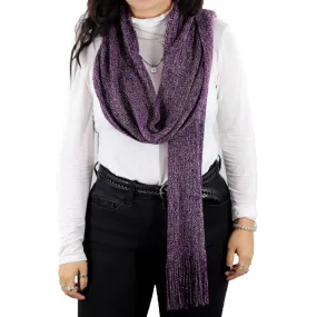 Solid Lurex Knit Scarf With Fringe-Purple