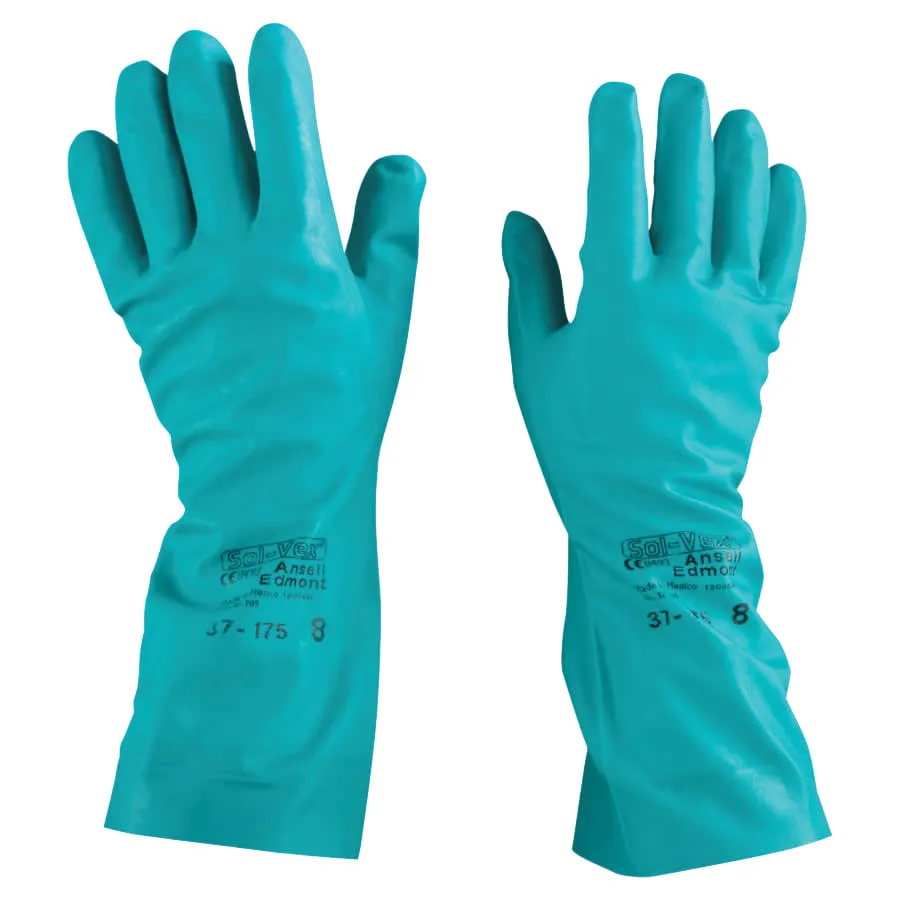 SOLVEX 37175 GRN 15ML CTFLK UNSUP13" NIT 7 - 37-175 Nitrile Gloves, Gauntlet Cuff, Cotton Flock Lined, Green, 17 mil