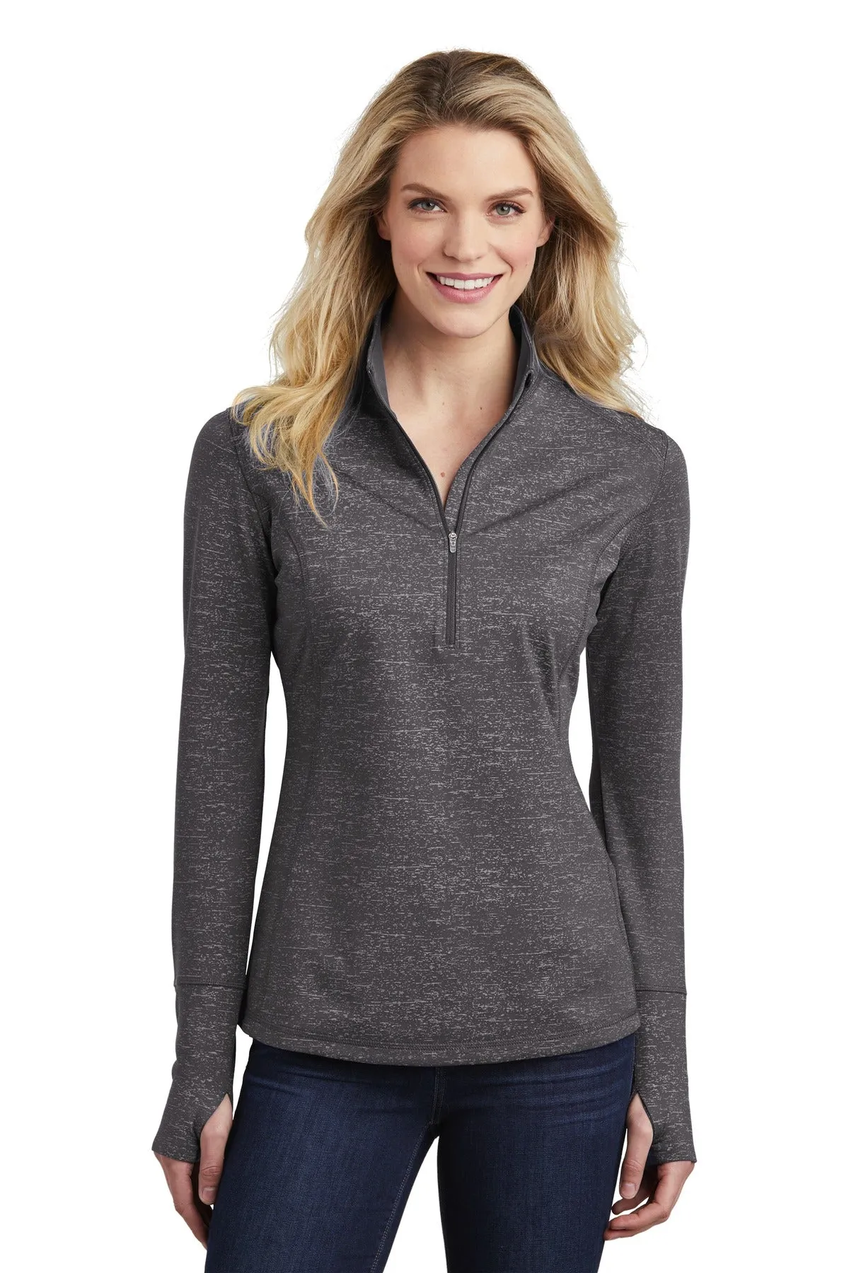 Sport-Tek ® Ladies Sport-Wick ® Stretch Reflective Heather 1/2-Zip Pullover. LST855