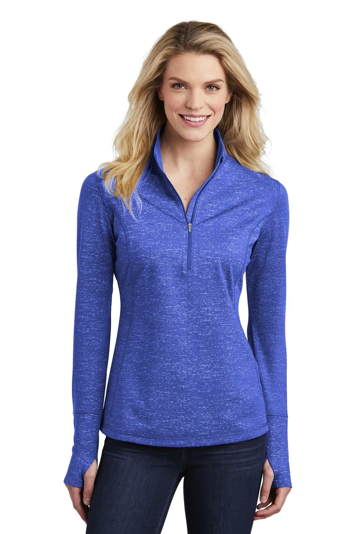 Sport-Tek ® Ladies Sport-Wick ® Stretch Reflective Heather 1/2-Zip Pullover. LST855