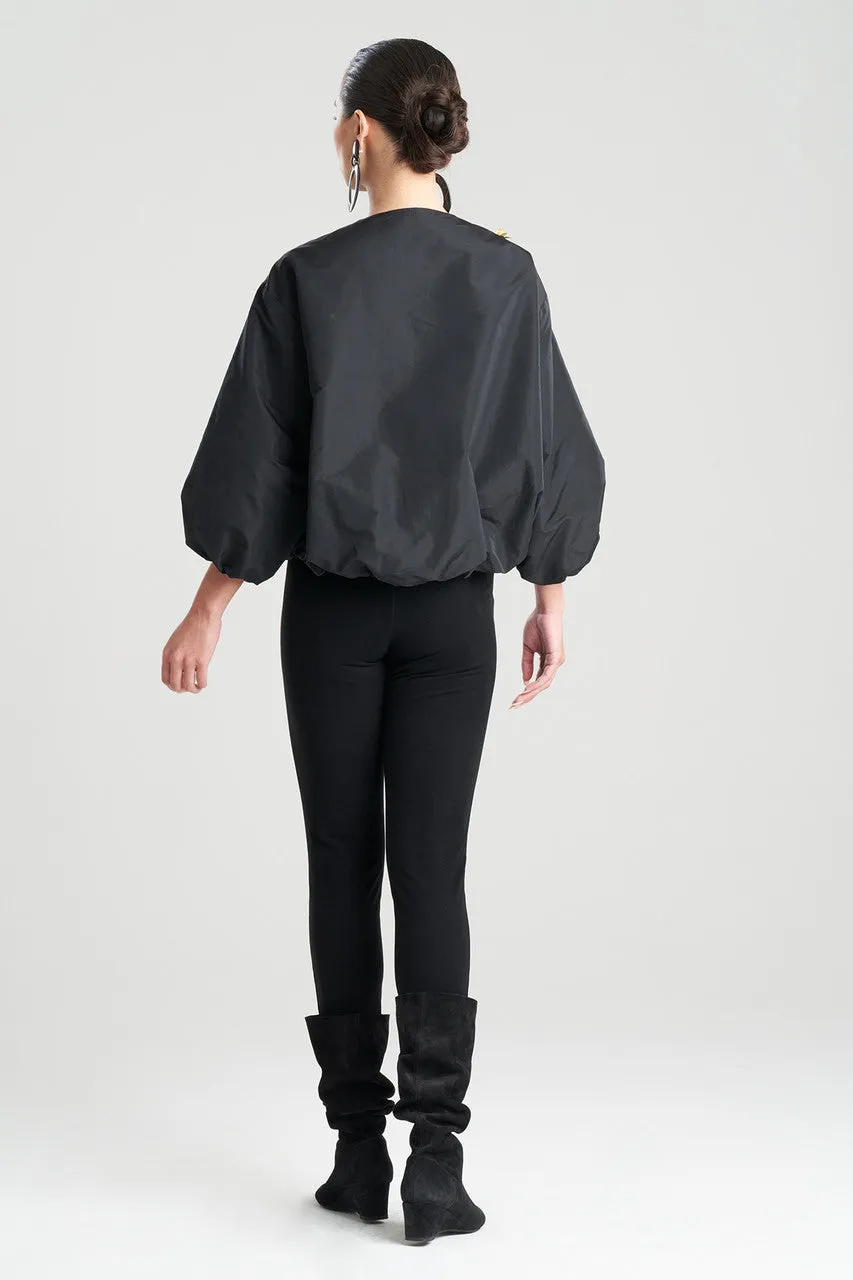 Taffeta Balloon Sleeve Beaded Bomber Jacket