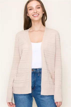 Taupe Pintucked Stripe Cardigan