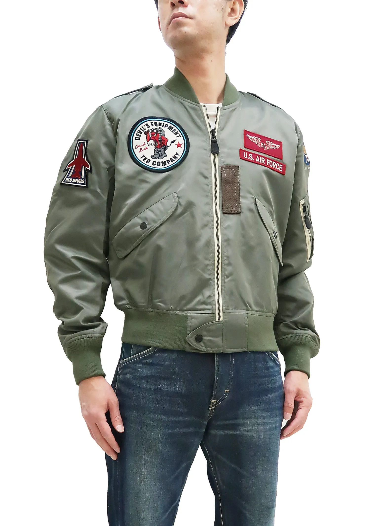 Tedman Lightweight Jacket Men's L-2 Flight Jacket Lucky Devil Custom Nylon Bomber Jacket TL2-190 Gray