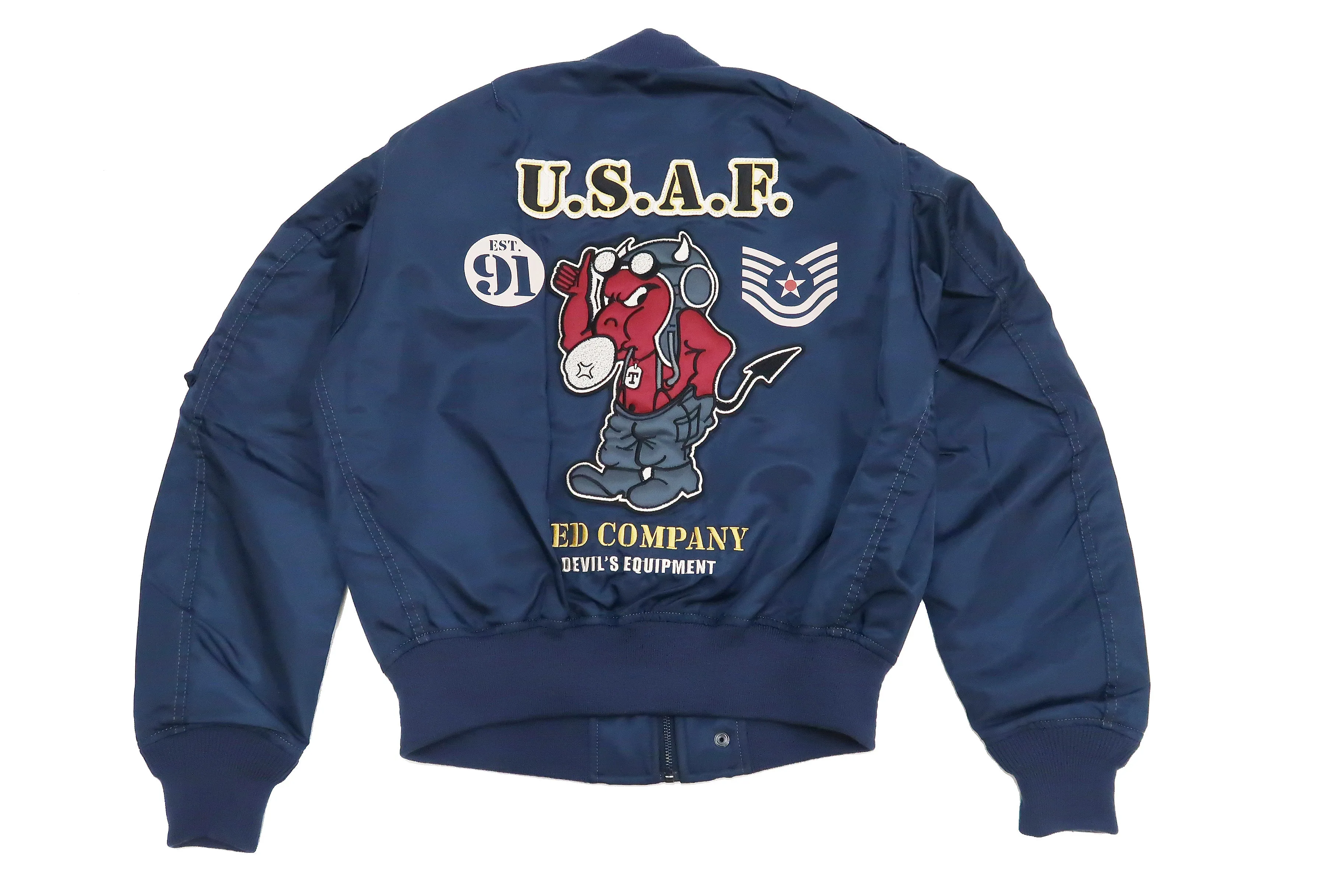 Tedman Lightweight Jacket Men's L-2 Flight Jacket Lucky Devil Custom Nylon Bomber Jacket TL2-190 Navy-Blue