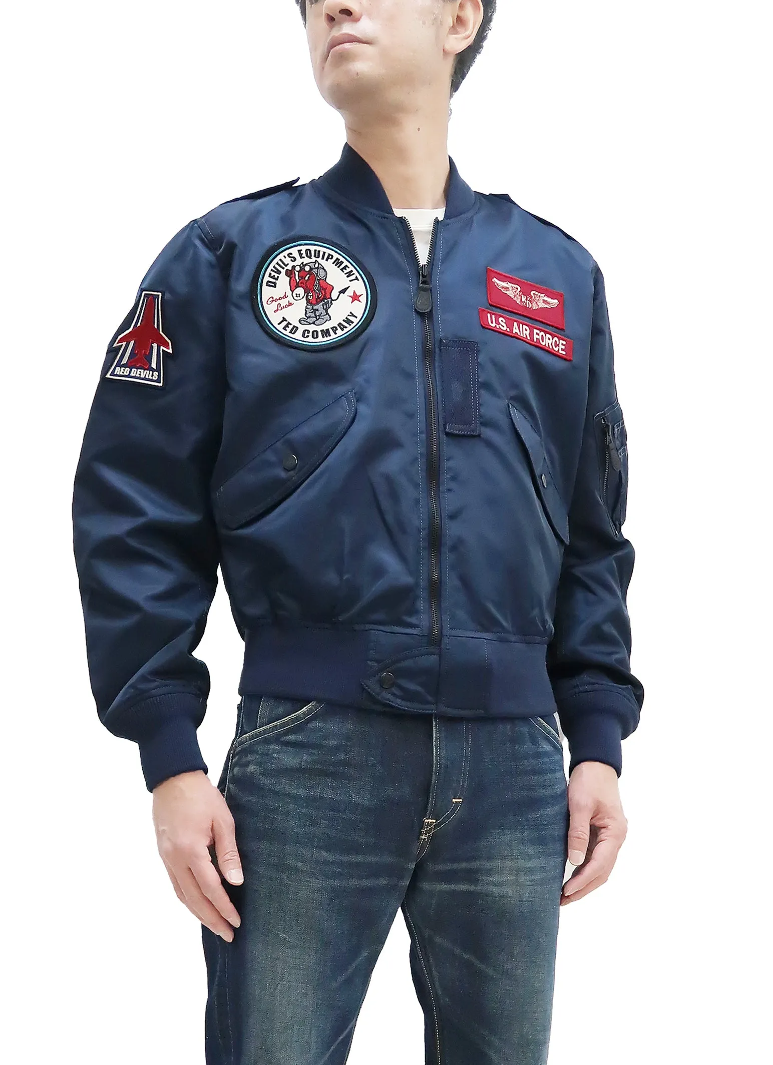 Tedman Lightweight Jacket Men's L-2 Flight Jacket Lucky Devil Custom Nylon Bomber Jacket TL2-190 Navy-Blue