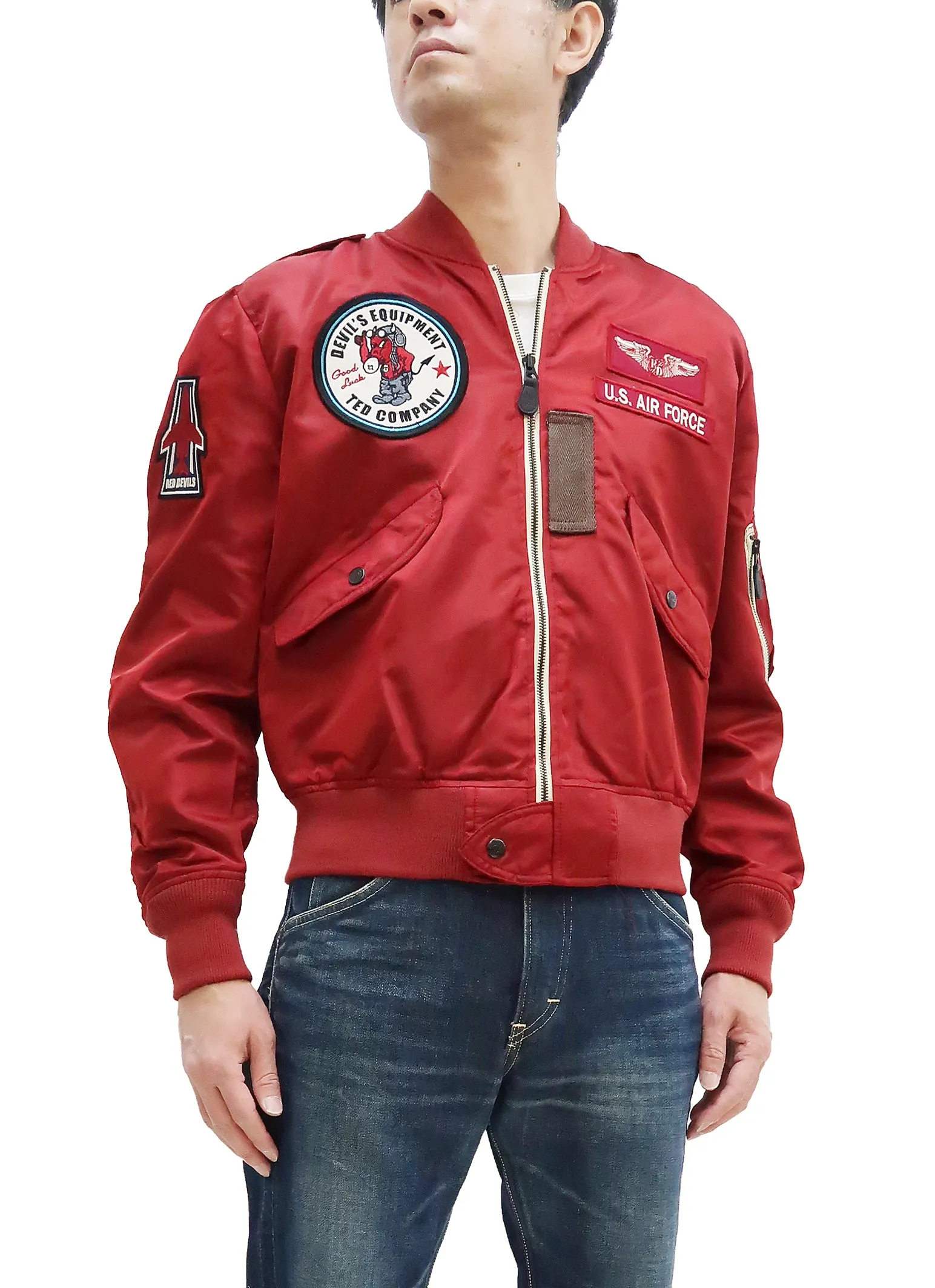 Tedman Lightweight Jacket Men's L-2 Flight Jacket Lucky Devil Custom Nylon Bomber Jacket TL2-190 Wine-Red