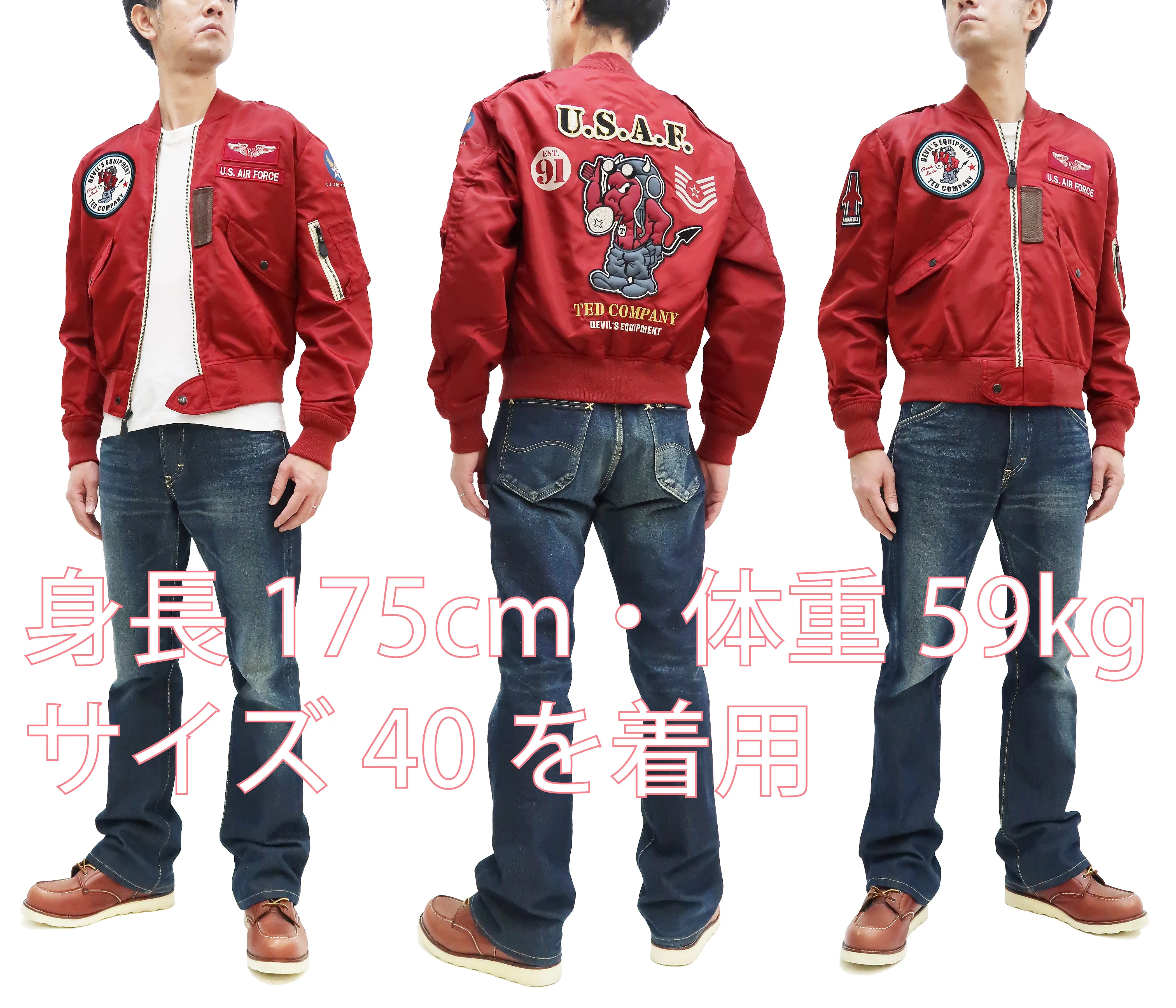 Tedman Lightweight Jacket Men's L-2 Flight Jacket Lucky Devil Custom Nylon Bomber Jacket TL2-190 Wine-Red