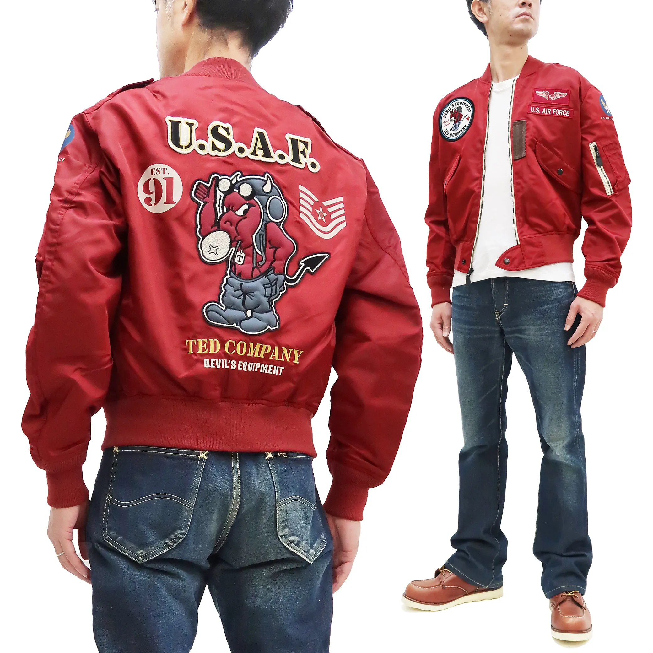 Tedman Lightweight Jacket Men's L-2 Flight Jacket Lucky Devil Custom Nylon Bomber Jacket TL2-190 Wine-Red