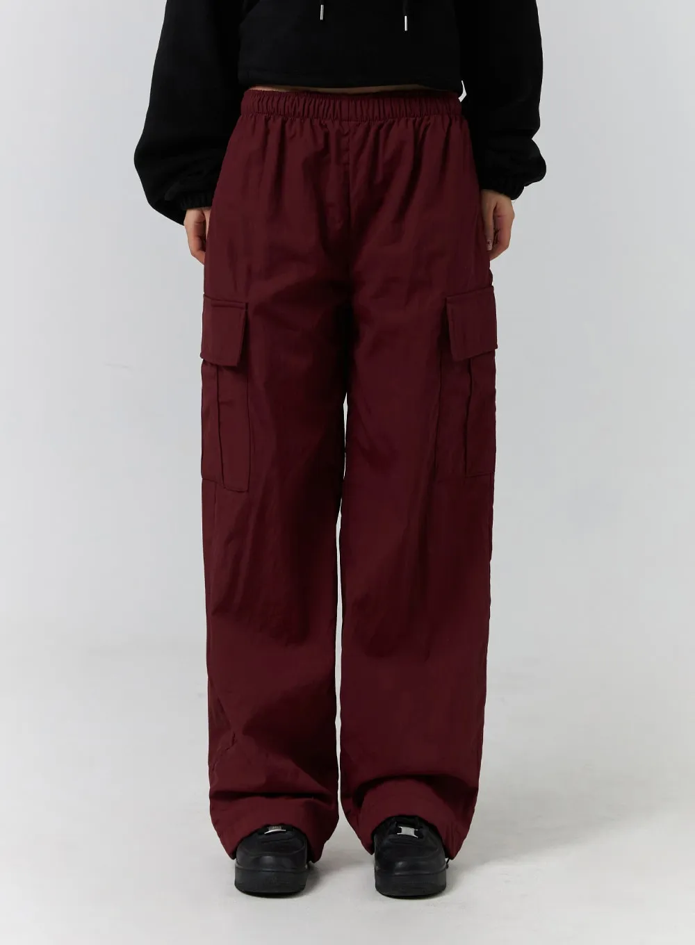 Terry Middle Waist Solid Pocket Cargo Pants (UNISEX) CD329